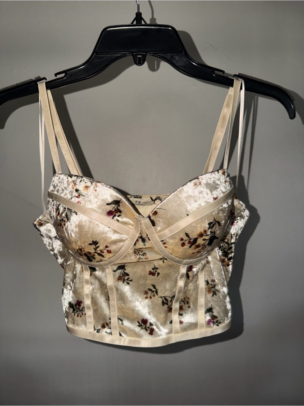 Velvet Floral Bustier Corset Cream Color